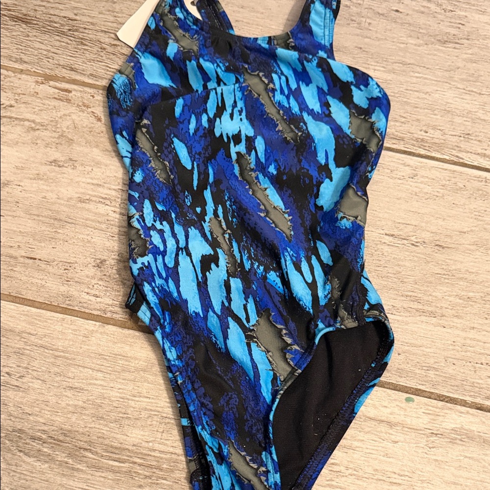 TYR Blue and Black Kids One Piece Gymnastics Leotard Size Small (4/6)